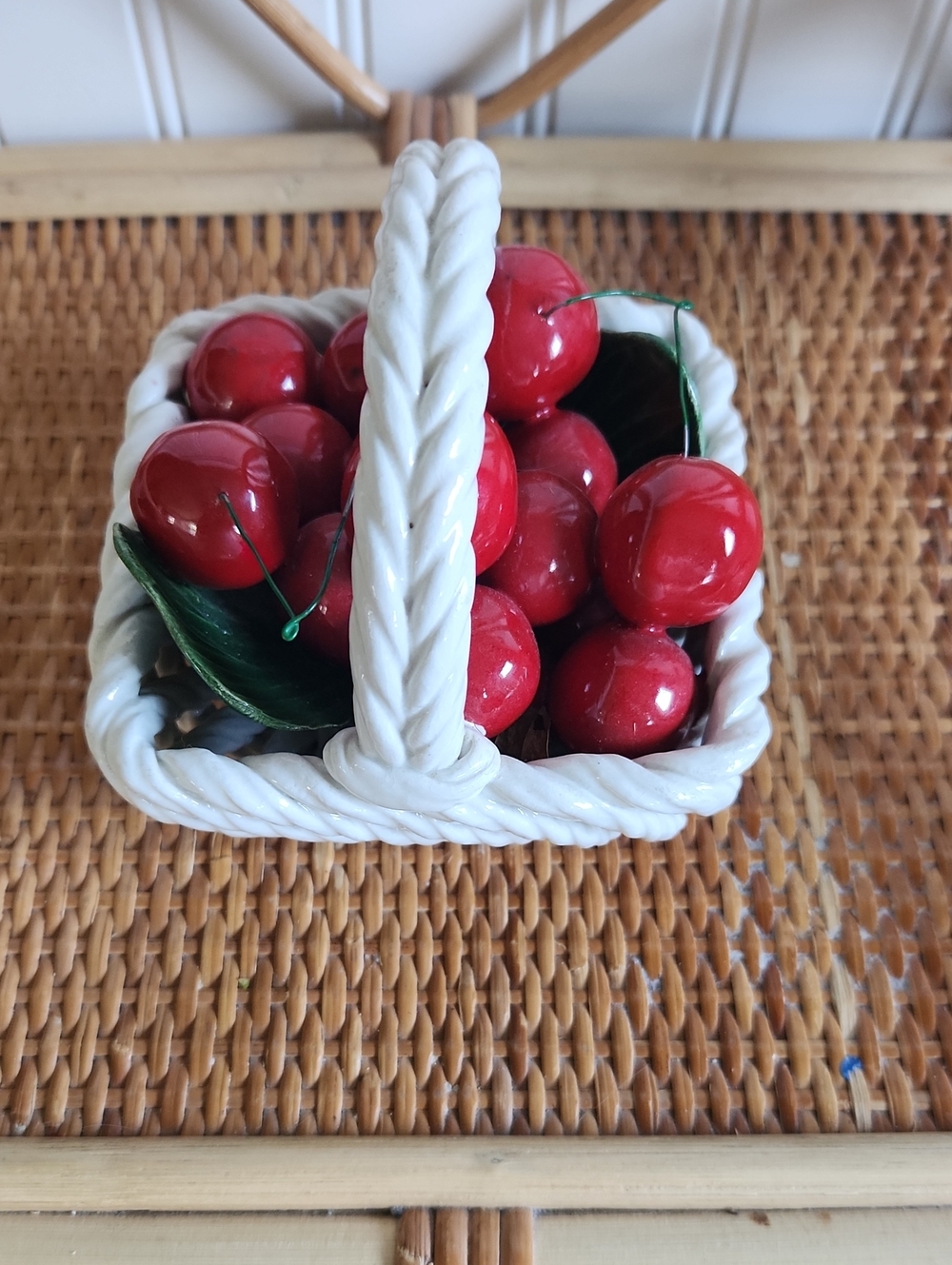Vintage Italian Ceramic Basket With Cherries